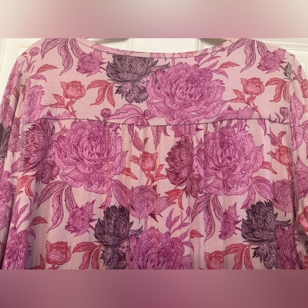 Soft surroundings large bamboo viscose spandex floral long sleeve Henley pastel - Picture 6 of 7